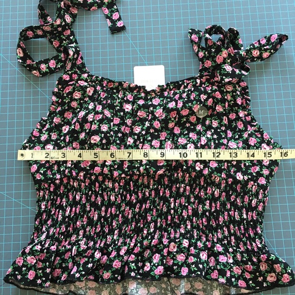 NWT! PacSun, Lottie Moss, Black Top with Pink Rose Floral Print - Picture 7 of 9